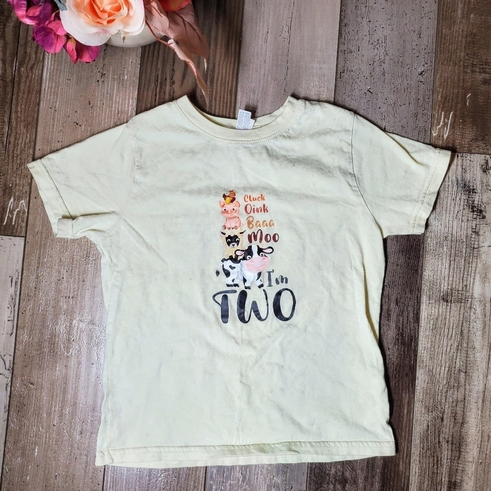 Rabbit Skins Cream 100% Cotton Toddler Boy Birthday Tee T-Shirt 2 Years Old Farm